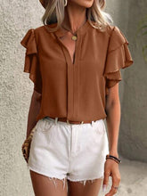 Load image into Gallery viewer, 9 Colors - Ruffled Notched Short Sleeve Blouse Ti Amo I love you
