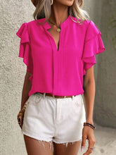 Load image into Gallery viewer, 9 Colors - Ruffled Notched Short Sleeve Blouse Ti Amo I love you
