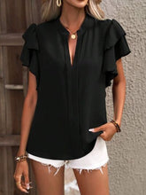 Load image into Gallery viewer, 9 Colors - Ruffled Notched Short Sleeve Blouse Ti Amo I love you
