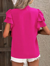 Load image into Gallery viewer, 9 Colors - Ruffled Notched Short Sleeve Blouse Ti Amo I love you
