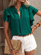 Load image into Gallery viewer, 9 Colors - Ruffled Notched Short Sleeve Blouse Ti Amo I love you
