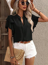 Load image into Gallery viewer, 9 Colors - Ruffled Notched Short Sleeve Blouse Ti Amo I love you
