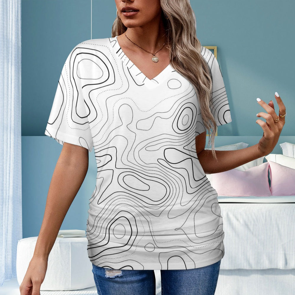 9 Patterns - Ti Amo I love you - Exclusive Brand - Womens / Womens Plus Size - V-Neck Pleated T-shirt - Sizes S-5XL Ti Amo I love you