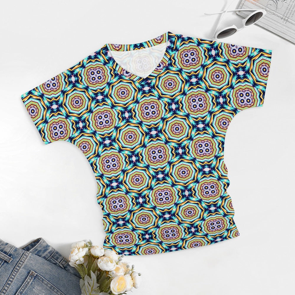 9 Patterns - Ti Amo I love you - Exclusive Brand - Womens / Womens Plus Size - V-neck Pleated T-shirt - Sizes S-5XL Ti Amo I love you