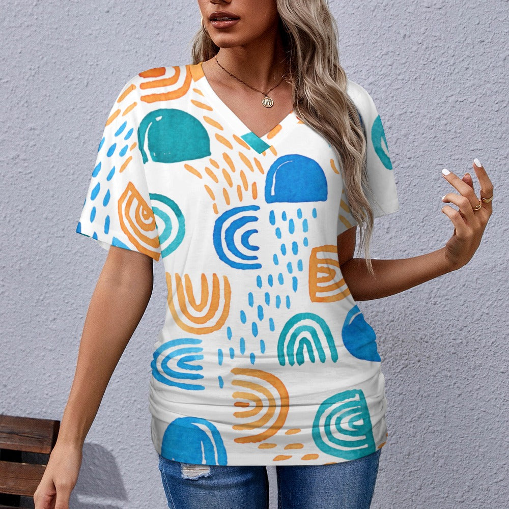 9 Patterns - Ti Amo I love you - Exclusive Brand -  Womens / Womens Plus Size - V-neck Pleated T-shirt - Sizes S-5XL Ti Amo I love you