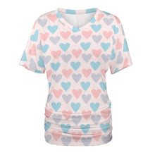 Load image into Gallery viewer, 9 Patterns - Ti Amo I love you - Exclusive Brand -  Womens / Womens Plus Size - V-neck Pleated T-shirt - Sizes S-5XL Ti Amo I love you
