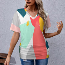 Load image into Gallery viewer, 9 Patterns - Ti Amo I love you - Exclusive Brand - Womens / Womens Plus Size - V-neck Pleated T-shirt - Sizes S-5XL Ti Amo I love you
