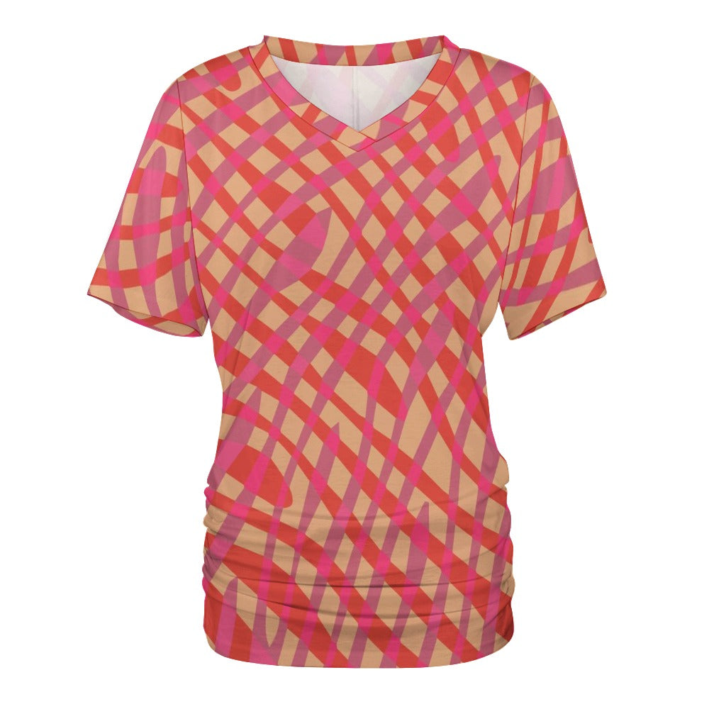 9 Patterns - Ti Amo I love you - Exclusive Brand -  Womens / Womens Plus Size - V-neck Pleated T-shirt Ti Amo I love you