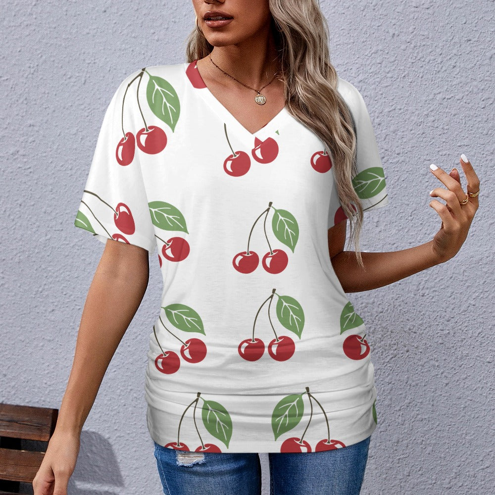 9 Patterns - Ti Amo I love you - Exclusive Brand - Womens / Womens Plus Size - V-neck pleated T-shirt - Sizes S-5XL Ti Amo I love you