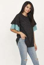 Load image into Gallery viewer, Color Block Sleeve Ruffle Knit Top
