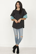 Load image into Gallery viewer, Color Block Sleeve Ruffle Knit Top
