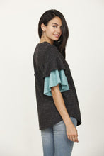 Load image into Gallery viewer, Color Block Sleeve Ruffle Knit Top
