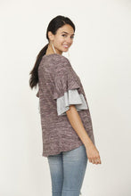 Load image into Gallery viewer, Color Block Sleeve Ruffle Knit Top
