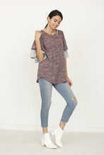 Load image into Gallery viewer, Color Block Sleeve Ruffle Knit Top
