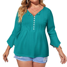 Load image into Gallery viewer, Ti Amo I love you- Exclusive Brand - Persian Green - Women&#39;s Ruffled Petal Sleeve Top
