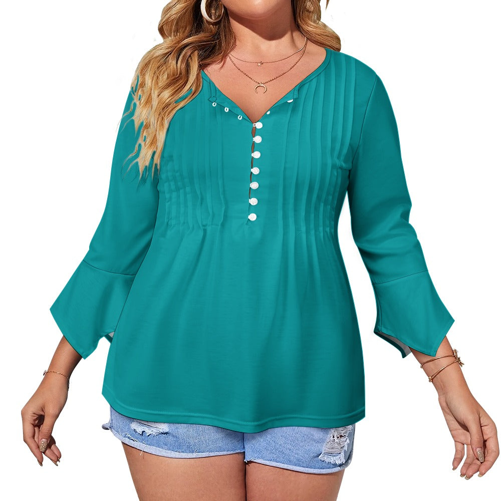 Ti Amo I love you- Exclusive Brand - Persian Green - Women's Ruffled Petal Sleeve Top