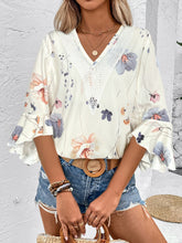 Load image into Gallery viewer, Ruffled Printed V-Neck Half Sleeve Blouse
