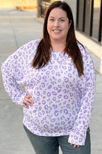 Load image into Gallery viewer, Purple Leopard Print Boat Neck Drop Shoulder Waffle Knit Plus Size Top
