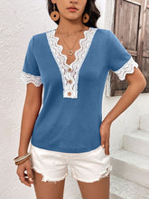 Load image into Gallery viewer, Lace Detail V-Neck Short Sleeve T-Shirt
