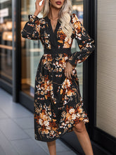 Load image into Gallery viewer, Printed Notched Long Sleeve Midi Dress
