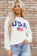 Load image into Gallery viewer, White USA Flag Corded Graphic Sweatshirt
