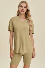 Load image into Gallery viewer, Basic Bae Full Size Ribbed V-Neck Short Sleeve Top and Shorts Set
