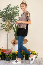 Load image into Gallery viewer, Celeste Full Size Open Tie Sleeve Leopard Color Blocked Top
