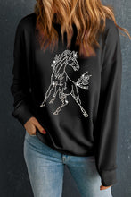 Load image into Gallery viewer, Black Rhinestone Horse Drop Shoulder Crewneck Sweatshirt
