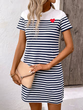 Load image into Gallery viewer, Striped Round Neck Short Sleeve Mini Dress
