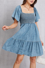 Load image into Gallery viewer, Smocked Square Neck Mini Denim Dress
