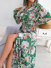 Load image into Gallery viewer, Tied Printed Long Sleeve Midi Dress
