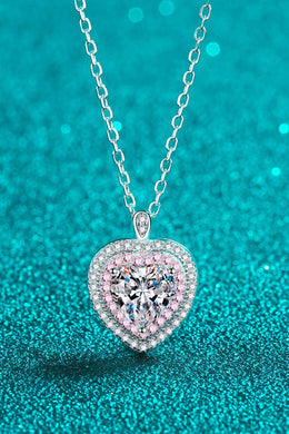 925 Sterling Silver 1 Carat Moissanite Heart Pendant Necklace Ti Amo I love you
