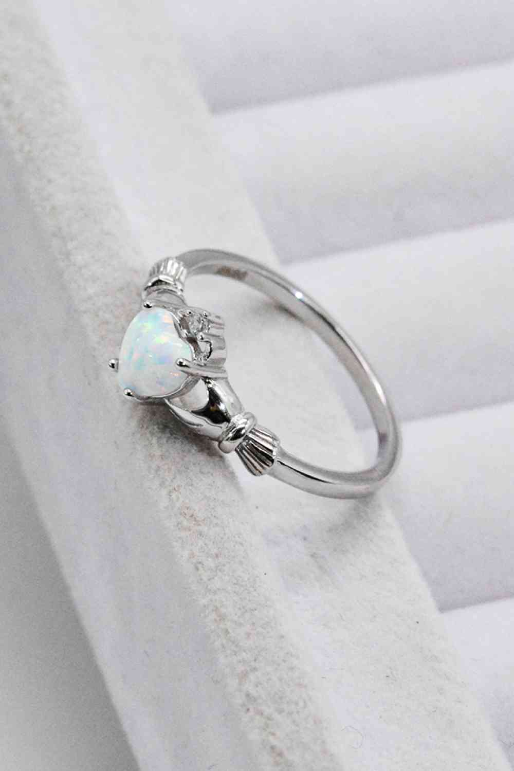 925 Sterling Silver Heart Opal Ring Ti Amo I love you