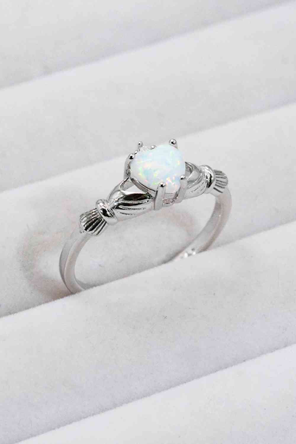 925 Sterling Silver Heart Opal Ring Ti Amo I love you