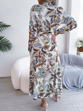 Load image into Gallery viewer, Tied Printed Long Sleeve Midi Dress
