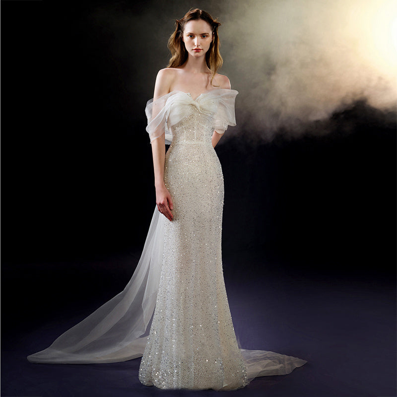 Mermaid Light Wedding Giwn with Train - Bridal Evening Dress