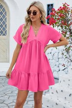 Load image into Gallery viewer, Ruched Tiered V-Neck Short Sleeve Mini Dress
