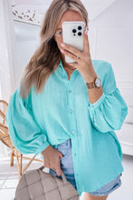 Load image into Gallery viewer, Iceland Blue Solid Puff Sleeve Loose Fit Buttoned Shirt
