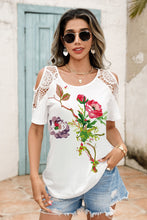 Load image into Gallery viewer, Shiny Lace Detail Round Neck Cold Shoulder Blouse
