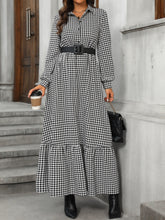 Load image into Gallery viewer, Ruffle Hem Plaid Long Sleeve Dress
