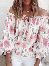 Load image into Gallery viewer, Floral Off-Shoulder Flounce Sleeve Blouse
