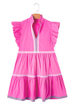 Load image into Gallery viewer, Strawberry Pink Ric Rac Colorblock Flutter Sleeve V Neck Tiered Dress
