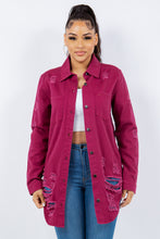 Load image into Gallery viewer, American Bazi Distressed Button Up Long Sleeve Denim Jacket
