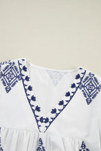 Load image into Gallery viewer, White Boho Geometric Print Bracelet Sleeve V Neck Blouse
