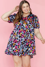 Load image into Gallery viewer, Purple Leopard Print Ruffled V Neck Plus Size Mini Dress
