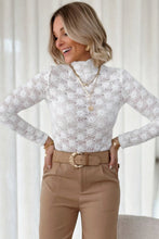 Load image into Gallery viewer, White Floral Lace High Neck Long Sleeve Top
