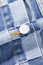 Load image into Gallery viewer, Light Blue Checkered Patchwork Button up Denim Jacket
