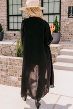 Load image into Gallery viewer, Black 3/4 Sleeve Button Up Long Kimono
