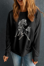 Load image into Gallery viewer, Black Rhinestone Horse Drop Shoulder Crewneck Sweatshirt
