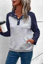 Load image into Gallery viewer, Gray Textured Contrast Splicing Raglan Sleeve Top
